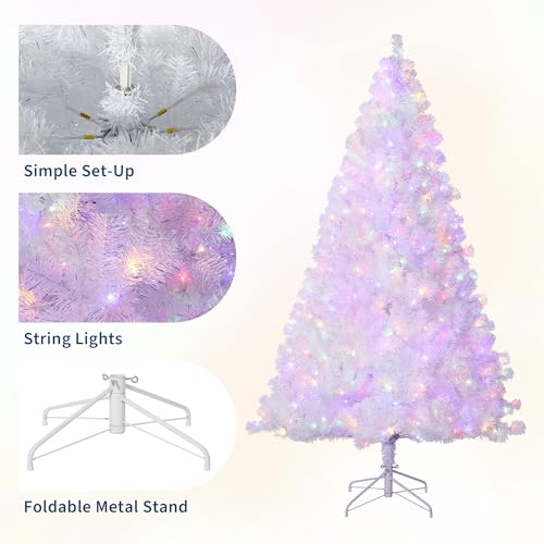 4ft 6in Prelit White Artificial Christmas Tree with 150 Warm White Lights, Snow Flocked, Foldable Base, Holiday Decor