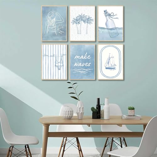Blue Coastal Wall Art Set - Beach Poster Prints for Girls' Room
