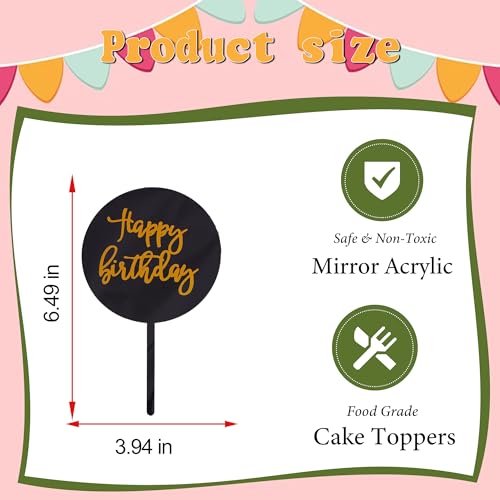 Elegant Black Acrylic Happy Birthday Cake Topper - 3.94" x 6.49"