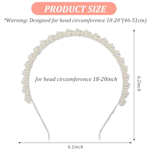 Pearl Headband for Women White Faux Pearls Non-Slip Hair Hoop