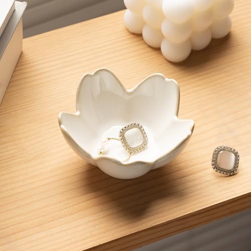 Ceramic Flower Ring Holder Dish - Small Jewelry Tray for Decor