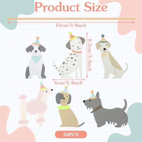 24 Pack Dog Cupcake Toppers Puppy Theme Birthday Party Decorations