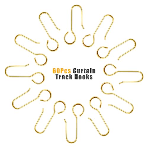 Hordion 60pcs Gold Metal Curtain Track Hooks - S-Shaped Shower Hooks