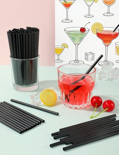 Black Disposable Cocktail Straws 5.1 Inch - 170 Pack for Bars & Parties