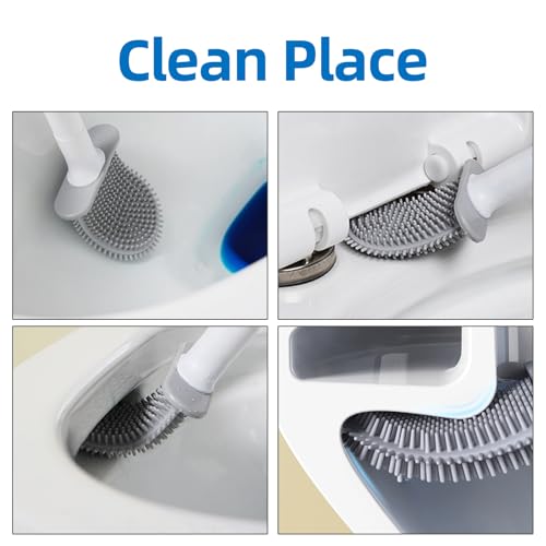 Silicone Toilet Brush and Holder Set - Wall Mounted Bathroom Cleaner