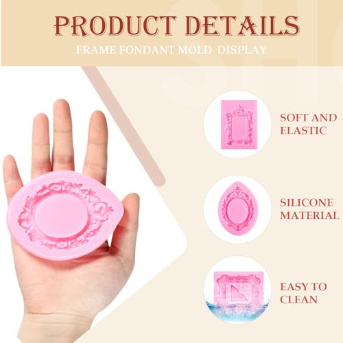 JJUNW 4 Pcs Baroque Photo Frame Silicone Molds for Cake Decoration