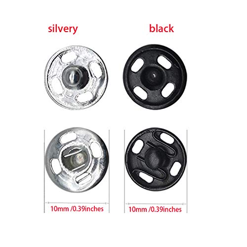 JOSDIOX 100 Sets Sew-On Snap Buttons, 10mm Black & Silver Fasteners