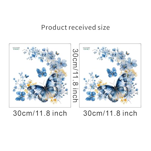 Blue Butterflies Flower Wall Art Stickers - 2 Sheets of Removable Decor