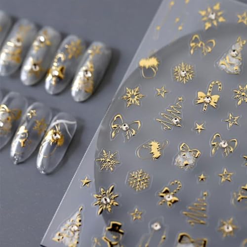 Mdscve 5D Embossed Christmas Gold Nail Art Stickers Winter Snowman Decals
