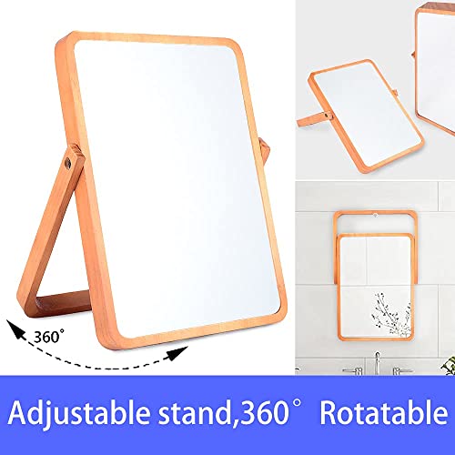 LOTIKO Wall-Mounted Makeup Mirror - 10.24 x 7.28 inches, HD Clear Reflection, Natural Pine Wood