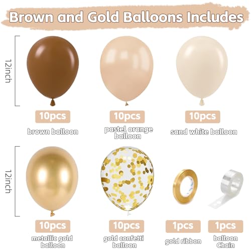 50 Pcs Brown & Gold Balloons - 12 Inch for Woodland & Cowboy Parties