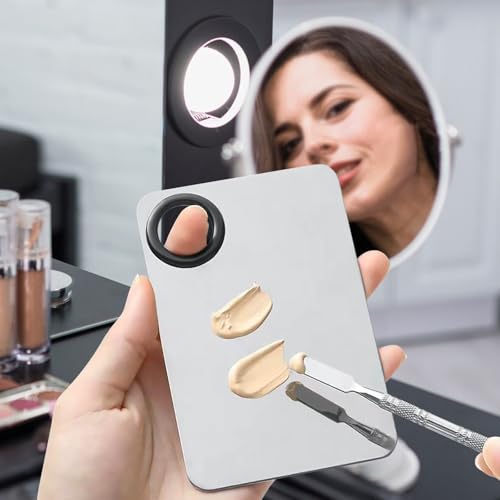 LuckyOpt Makeup Mixing Palette and Spatula Set - 4 Piece Metal Tool Kit