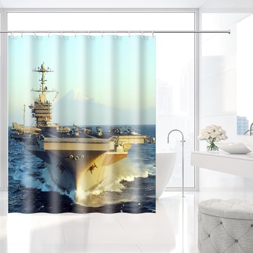 US Navy Aircraft Carrier Military Shower Curtain 72 x 72 Inches Waterproof Polyester with Hooks