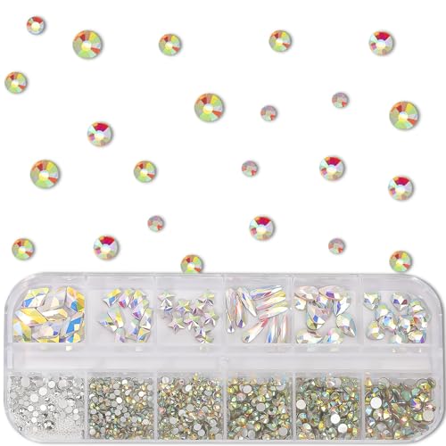 HNUIX 3D Glass Crystal Nail Art Rhinestones Kit with Flatback Gems and Beads