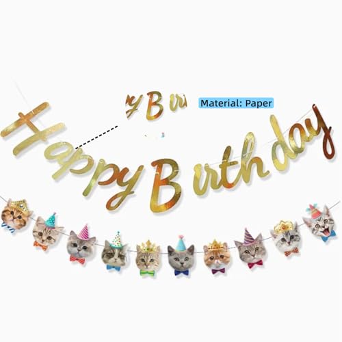 Cat Birthday Banner Set - 10 Cute Cat Face Decorations
