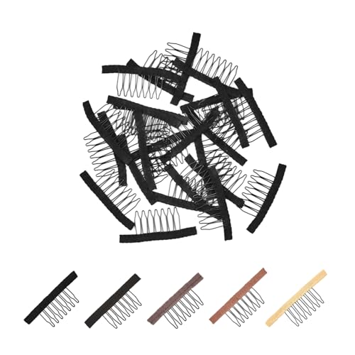 24 Pcs 7-Teeth Wig Combs Black - Secure Metal Wig Clips for Making Caps