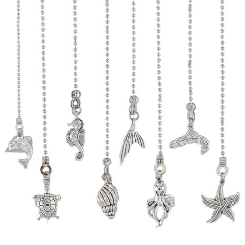 8Pcs Sea Animal Ceiling Fan Pull Chain Extenders, Antique Silver Nautical Decor