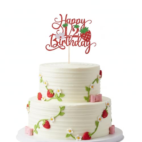 Sleyberoy Strawberry Red Glitter Cake Topper for 1/2 Birthday