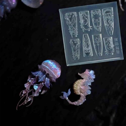 Zudilyo Sea Themed Silicone Nail Art Mold Set with Whale and Shell Designs