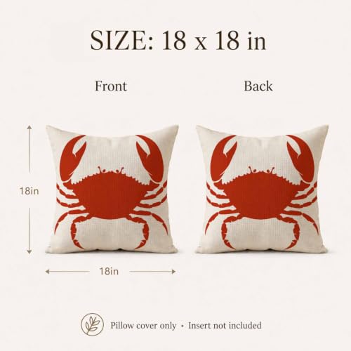 Red Crab Linen Throw Pillow Cover 18x18 Inch Nautical Decorative Cushion for Couch & Bedroom