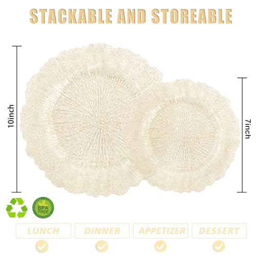 Gold Glitter Disposable & Reusable Plates for Party - 60PCS