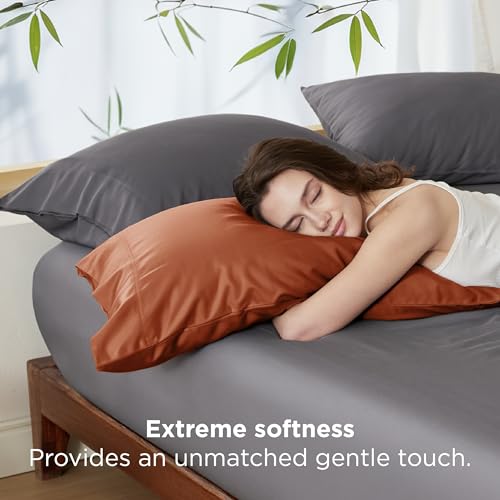Bedsure Bamboo Pillowcases, Standard Size (20x26), Burnt Orange, Set of 2