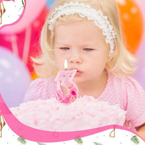 Flamingo Number 6 Birthday Candle - Pink Glitter Cake Topper Decoration