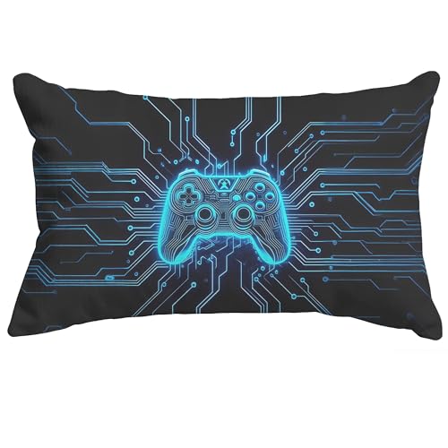 Neon Blue Game Controller Lumbar Pillow Cover 20x12 - Heartfelt-18