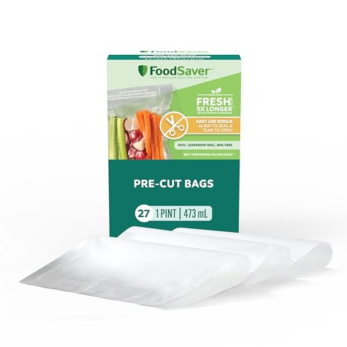 FoodSaver Pint Pre-Cut Vacuum Seal Bags - 27 Pack, Easy Tear-to-Open