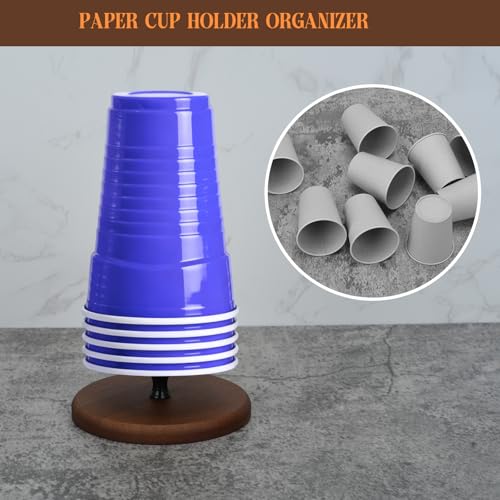 Cup Dispenser and Lid Organizer - Bamboo & Aluminum Storage Holder for 8oz Cups