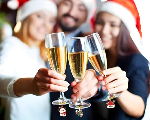 Christmas Wine Glass Charms 8 PCS - Metal Drink Markers for Stem Glasses