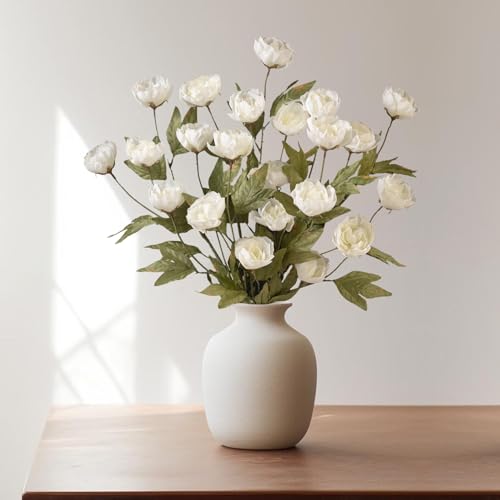 6 Pcs Faux Silk Peony Flower Stems for DIY Bouquets & Wedding Decor, Cream