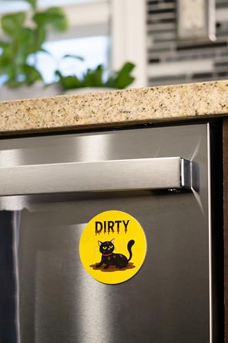 Double-Sided Clean Dirty Dishwasher Magnet with Cute Cat Design