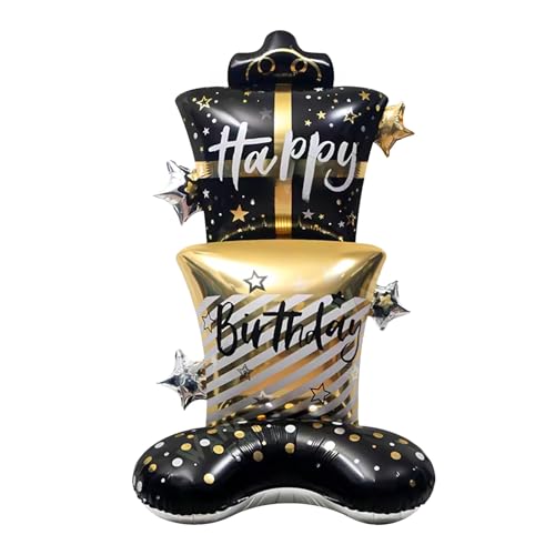 Standing Black Gold Gift Box Foil Balloon - Happy Birthday