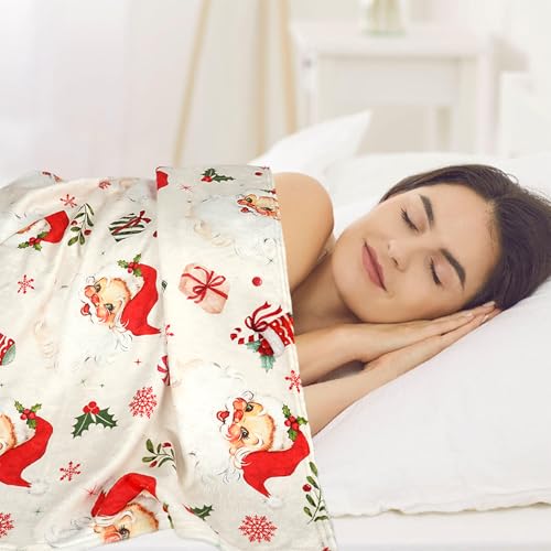Christmas Santa Flannel Throw Blanket 50x60in Cozy Holiday Decor for Sofa & Chair