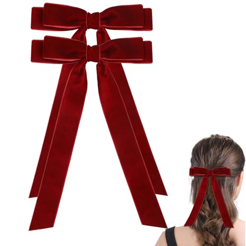 Hipcheer Large Velvet Hair Bow Clips - 5 Inch Wine Red Bows, 2 Pack