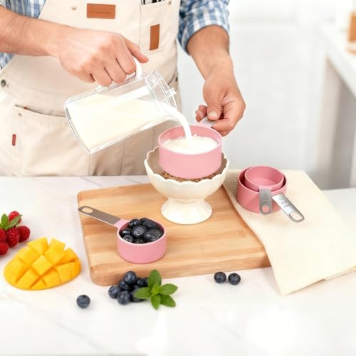 10-Piece Measuring Cups and Spoons Set with Stainless Steel Handles (Pink)