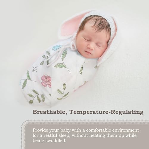 Moonybaby 100% Organic Cotton Swaddle Blanket - 47x47 Inch, Flower Pattern