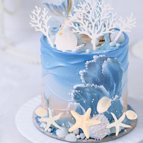 20Pcs Beach Cake Decorations - Under The Sea Seashell & Starfish Toppers