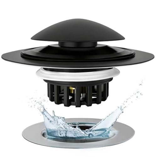 BAOLSLS Pop Up Bathtub Drain Stopper with Hair Catcher - Matte Black