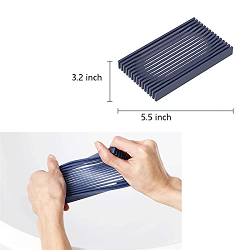 Silicone Shower Soap Dish with Drain - Flexible & Durable (2PCS, Navy)