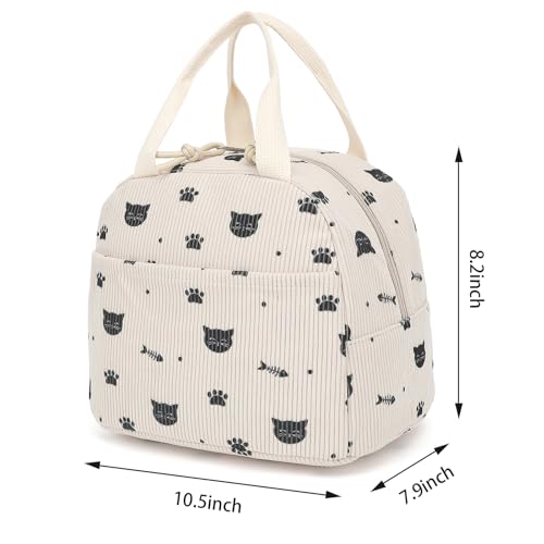 Xunteny Insulated Corduroy Lunch Bag - Reusable Cooler Tote for Work School
