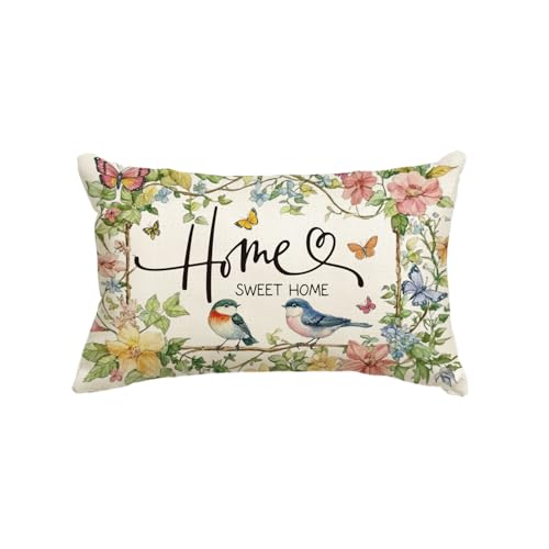 AVOIN colorlife Home Sweet Home Birds Floral Throw Pillow Cover - 12x20