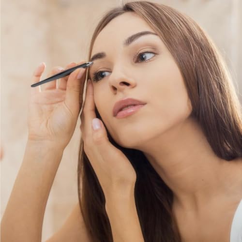 BrowVella Precision Slant Tip Eyebrow Tweezers - Black Stainless Steel
