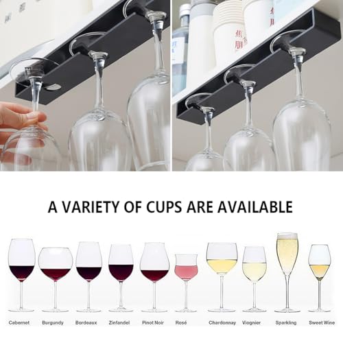 DESONAUT 2-Pack Black Wine Glass Holder Rack - 13 Inch Under Cabinet Storage
