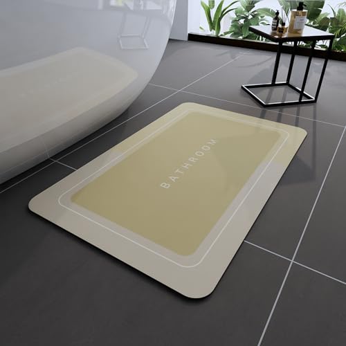 Deparnit Super Absorbent Non-Slip Bathroom Mat - Quick Dry Shower Rug for Floor, Bathtub & Under Door, Beige