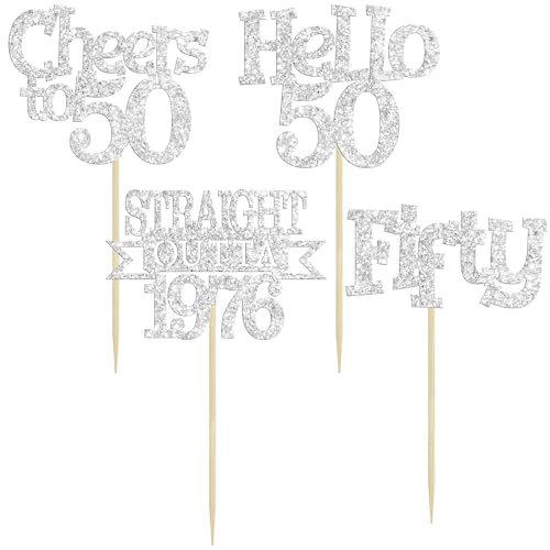 Happy 50th Birthday Cupcake Toppers - 24Pcs Glitter Decorations