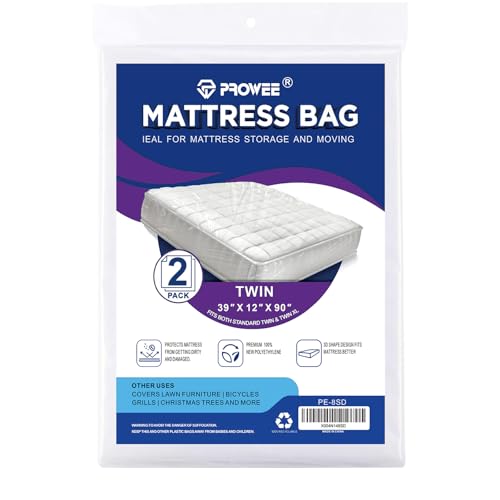 PROWEE Twin Mattress Bags for Moving & Storage - 2 Pack, 1.5 Mil Waterproof