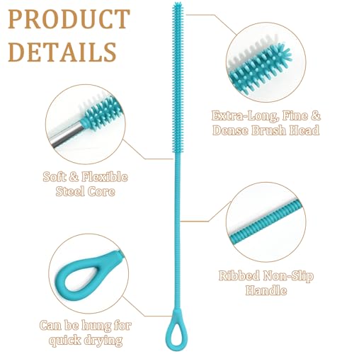 SHEHARUHI 4-Piece Silicone Straw Cleaning Brush Set - Grey & Blue