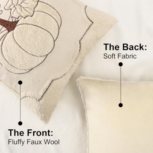 18x18 Fall Pumpkin Pillow Covers Set of 2 - Beige Embroidered
